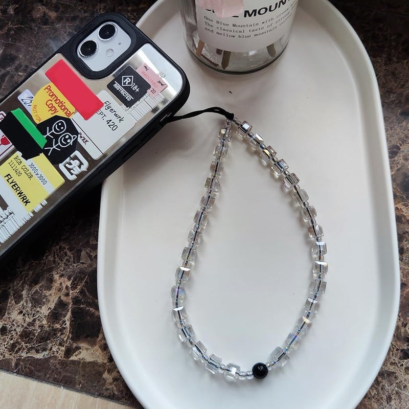 WCCH Beaded Phone Charm Y2K Kawaii Handmade Acrylic Phone Lanyard Wrist Strap for Camera Bag Airpods Keychain Charm Transparent Square Crystal - Image 3